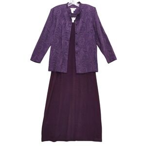 Coldwater Creek Purple Dress Jacket Set‎ Size 8P Slinky Travel Knit